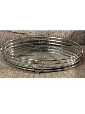 Mirrored Glass Chrome Metal Oval Vanity Tray by Robely Inc.